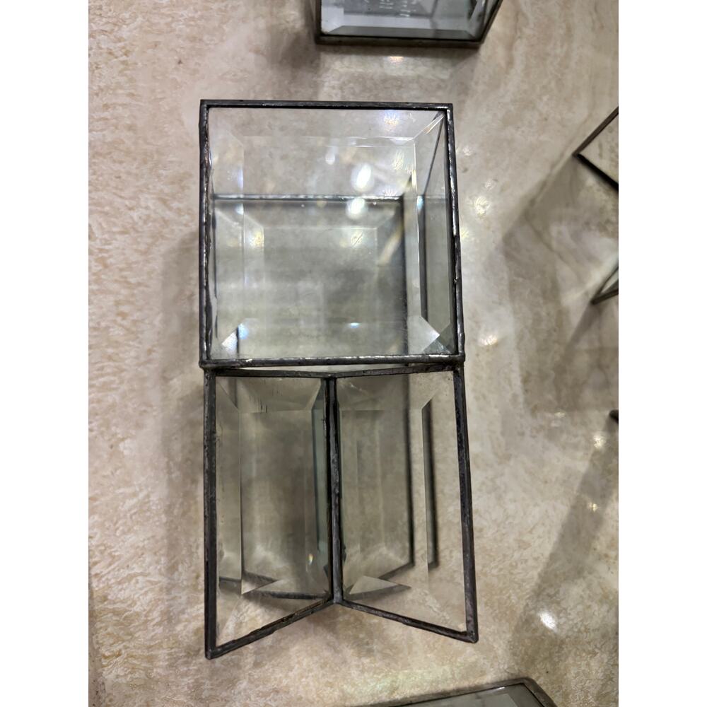 Vintage 3 Tier Leaded and Beveled Glass Mirror 9 Piece Cube Votive Candle Holder - Picture 8 of 14
